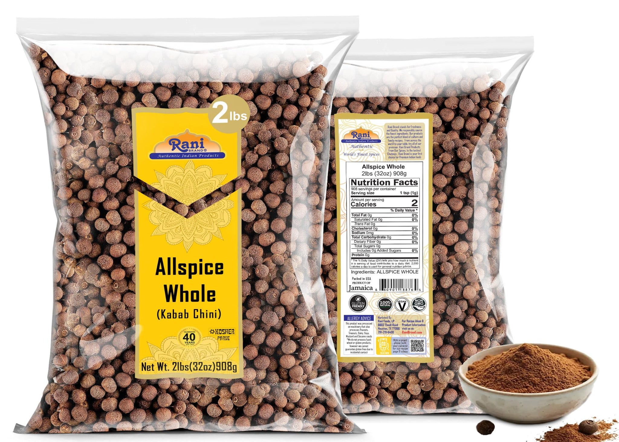 Rani Allspice (Kabab Chini) Whole Spice 32oz (2lbs) 908g ~ All Natural | Vegan | Gluten Friendly | NON-GMO | Kosher | Indian Origin