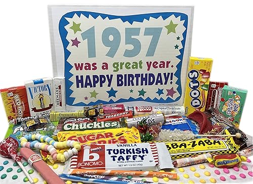 RETRO CANDY YUM ~ 1957 69th Birthday Gift Box of Nostalgic Candy from Childhood for 69 Year Old Man or Woman Born 1957