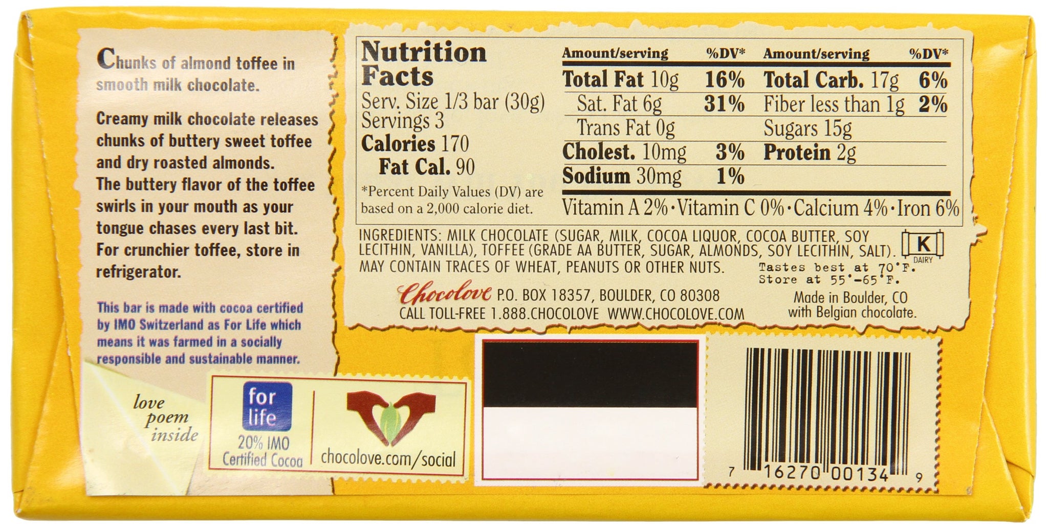 Dark Chocolate Dream Milk Chocolate Bar With Toffee And Almonds, 3.2000-Ounce (Pack of 6)6