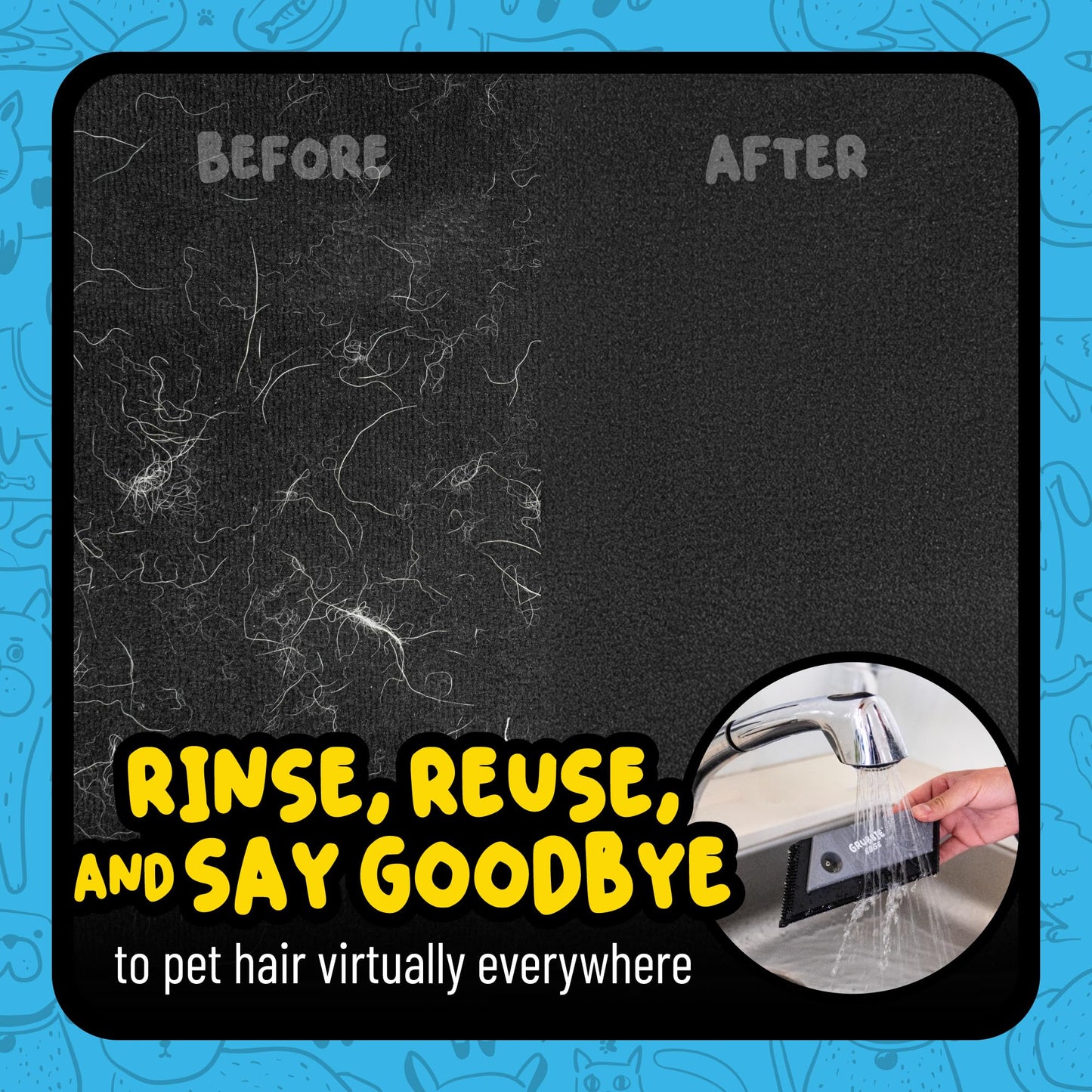 Chemical Guys Grubbie Edge Pet Hair Removal Tool - Reusable Pet Hair & Lint Remover for Car Interiors, Upholstery, Carpets, Seats, and Home Furniture