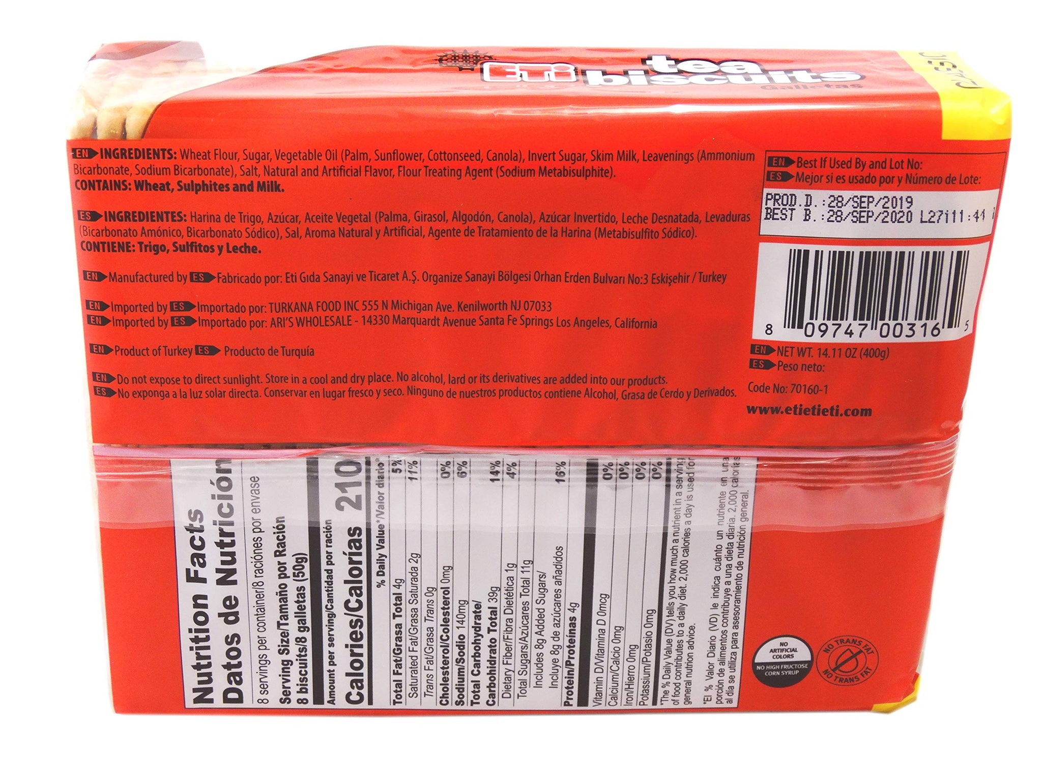 Eti Tea Biscuits 2 x 2 packs (4 Individually Wrapped Sleeves), 800gr, (28.2 ounces total)