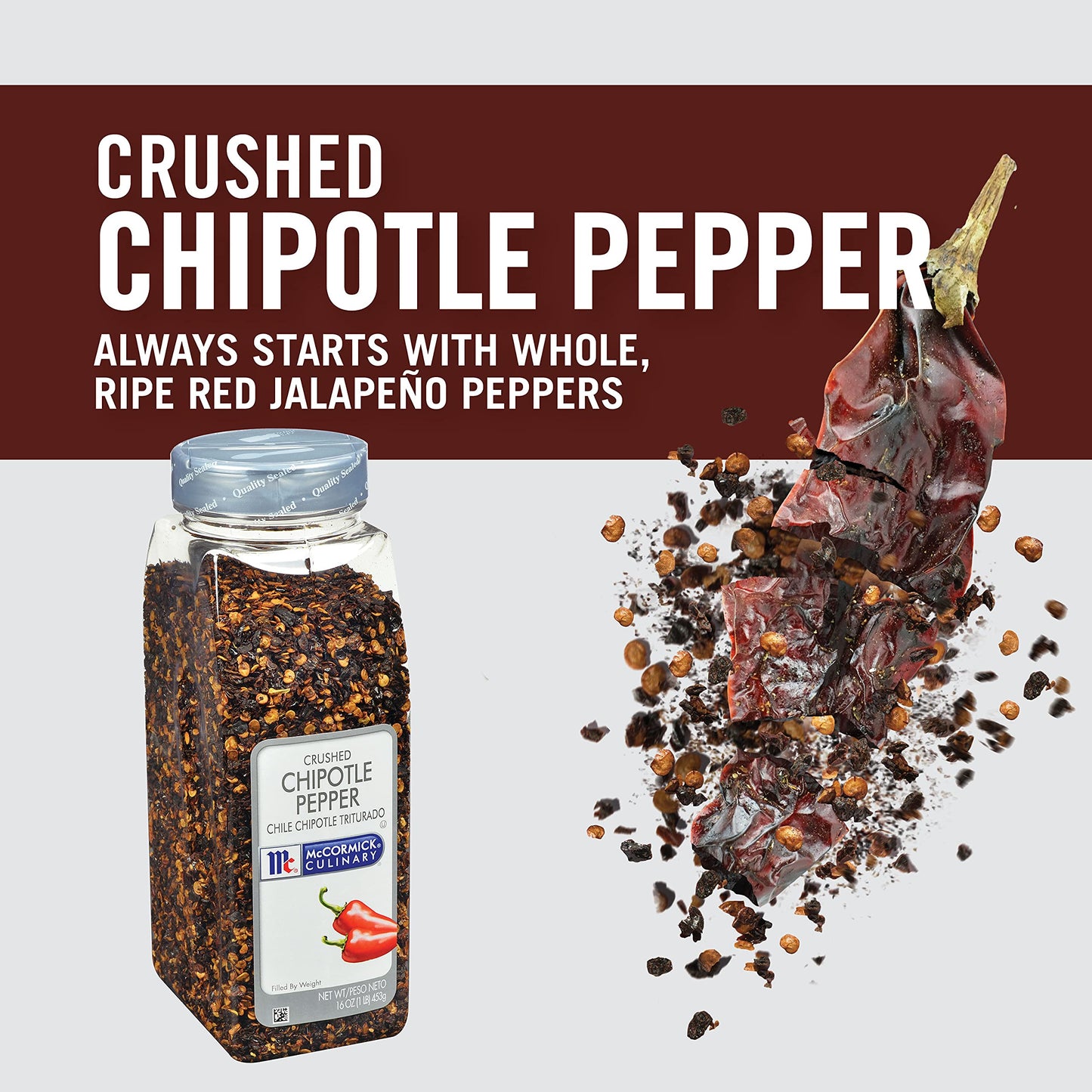 McCormick Culinary Crushed Chipotle Pepper, 16 oz - One 16 Ounce Container of Dried Chipotle Pepper Seasoning for a Smoky Sweet Flavor, Perfect