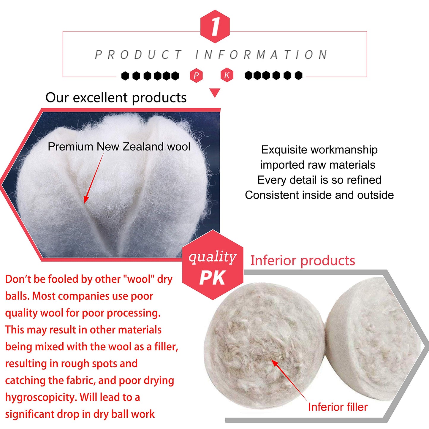 FHQSX Wool Dryer Balls Organic XL 6-Pack, Reusable Natural Fabric Softener, Reduces Wrinkles,Dryer Sheets Alternative