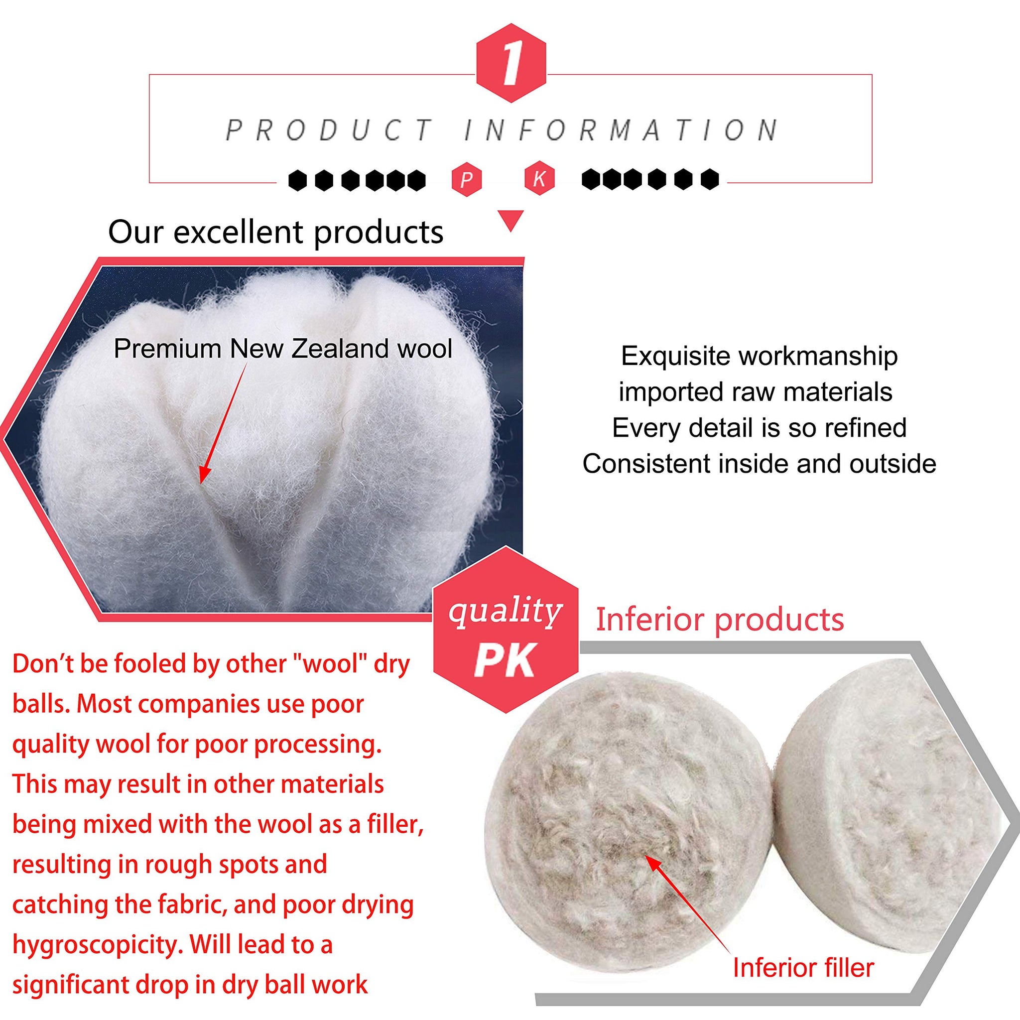 FHQSX Wool Dryer Balls Organic XL 6-Pack, Reusable Natural Fabric Softener, Reduces Wrinkles,Dryer Sheets Alternative