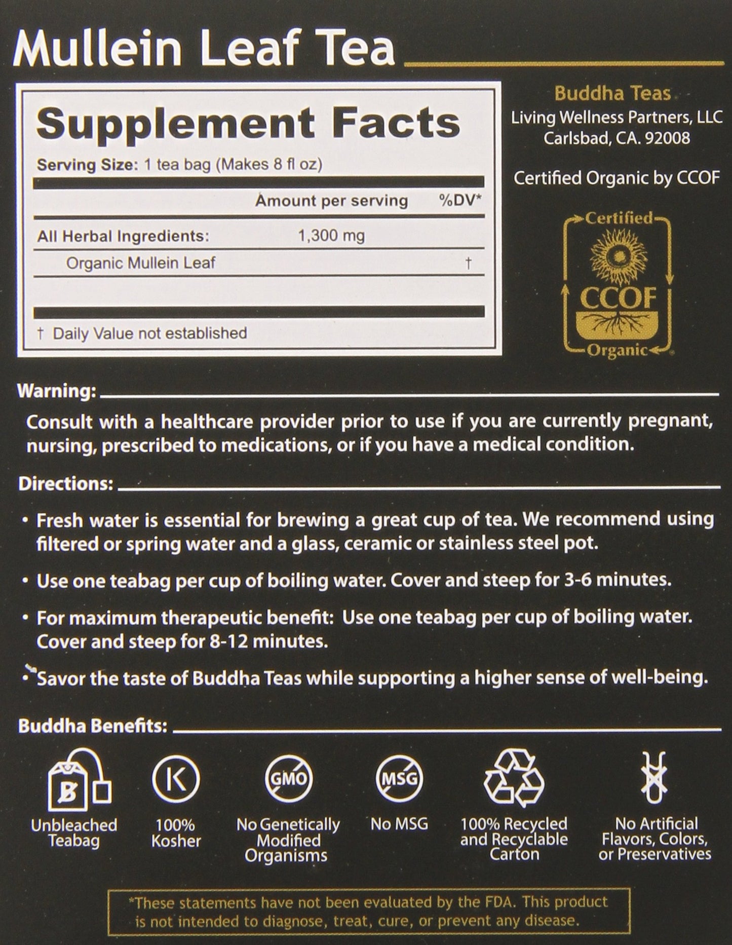 Buddha Teas Mullein Leaf Tea, 18 Count (Pack of 6)