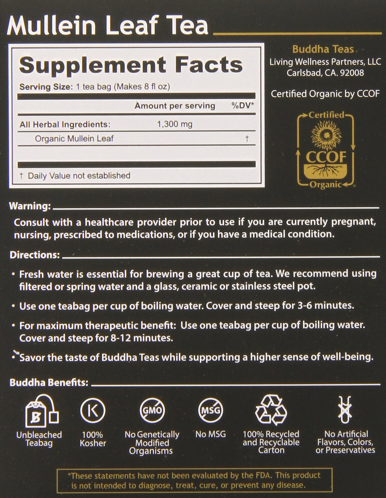 Buddha Teas Mullein Leaf Tea, 18 Count (Pack of 6)