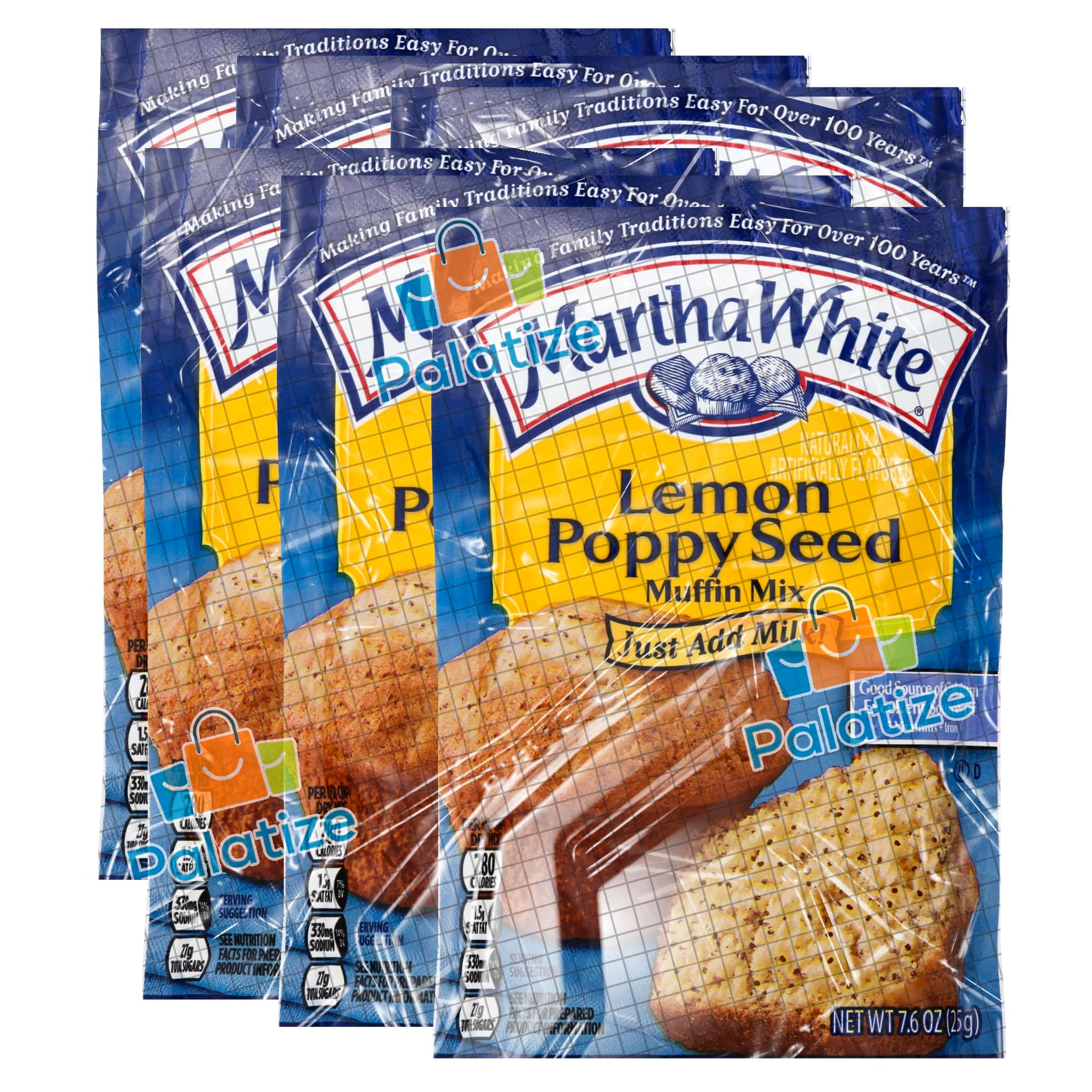 Martha White Lemon Poppy Seed Flavored Muffin Mix, 7.6 oz - Palatize Pack of 6