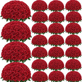 300Pcs Red Roses Artificial Flowers, Realistic Silk Fake Roses Bouquet