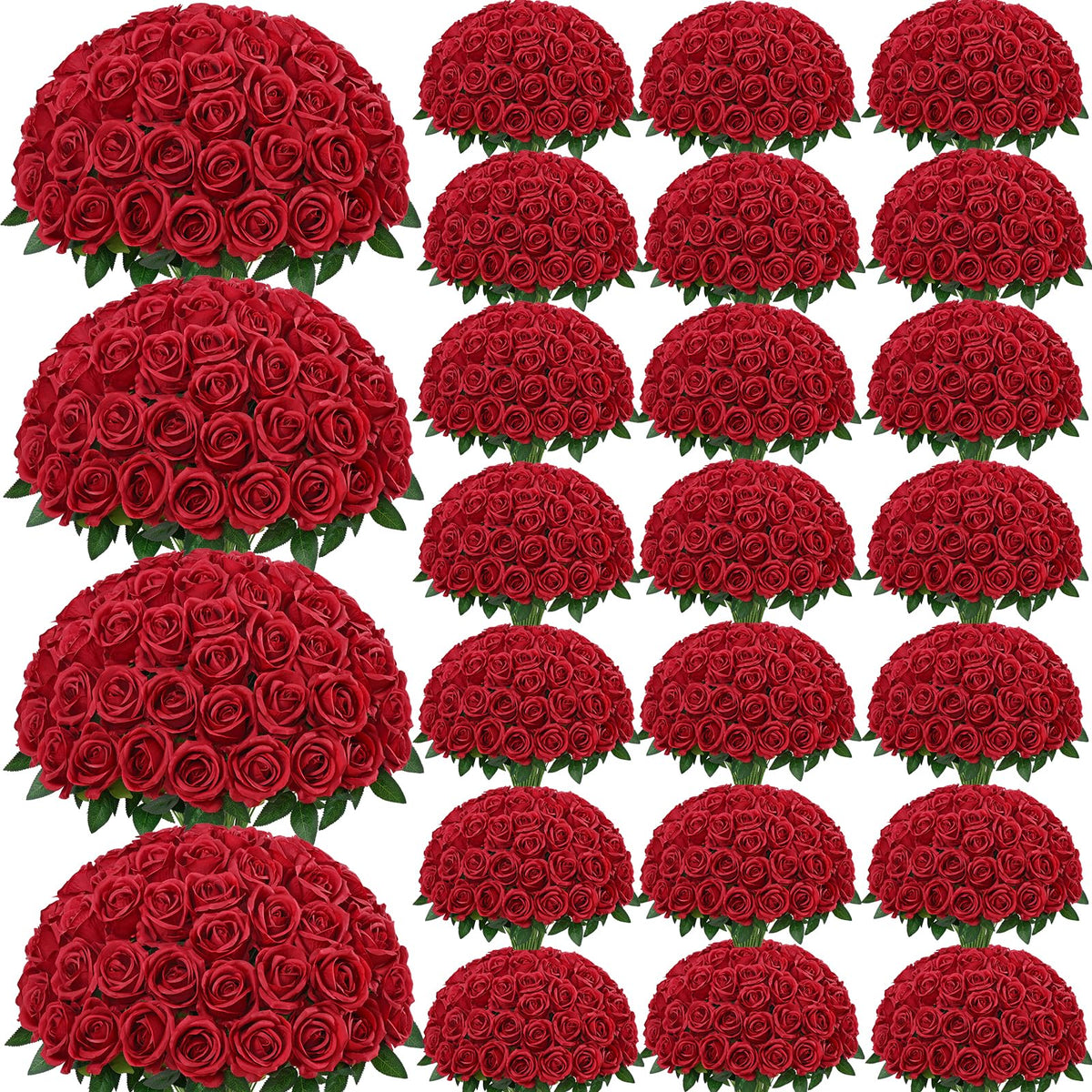 300Pcs Red Roses Artificial Flowers, Realistic Silk Fake Roses Bouquet