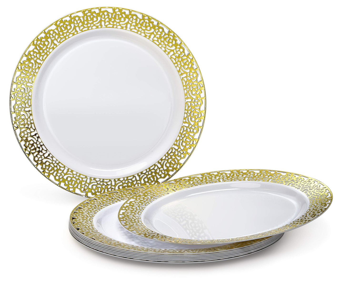 " OCCASIONS " 200pcs set (25 Guest)-Wedding Disposable Plastic Plates & cutlery -10.25'', 7.5''+linen like paper napkins, Gold rim cups & Silverware
