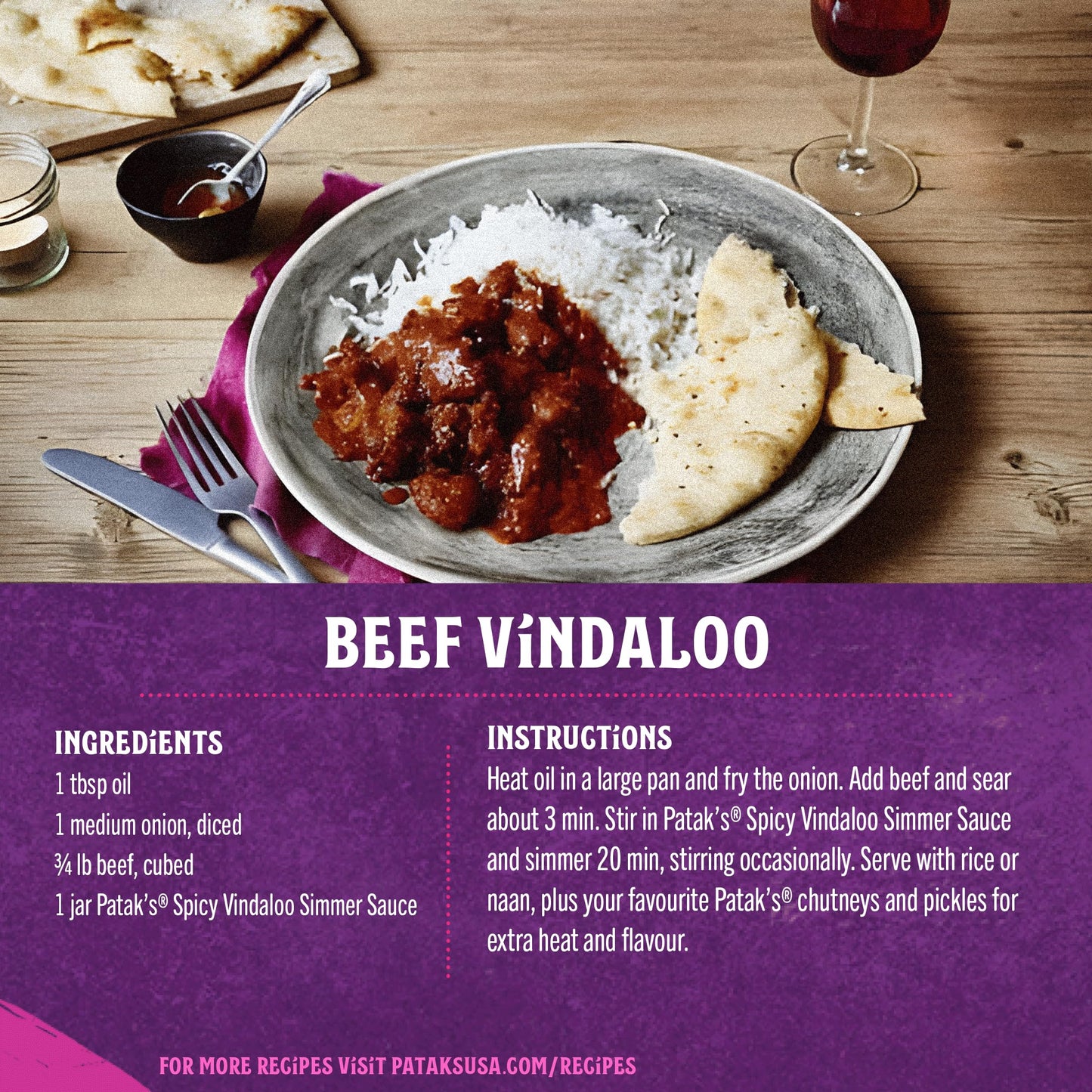 Patak's Spicy Vindaloo Simmer Sauce, Extra Curry, Made with Tomato Paste, Chile & Spices, Gluten-Free & Vegan Indian, Perfect for Chicken, Lamb