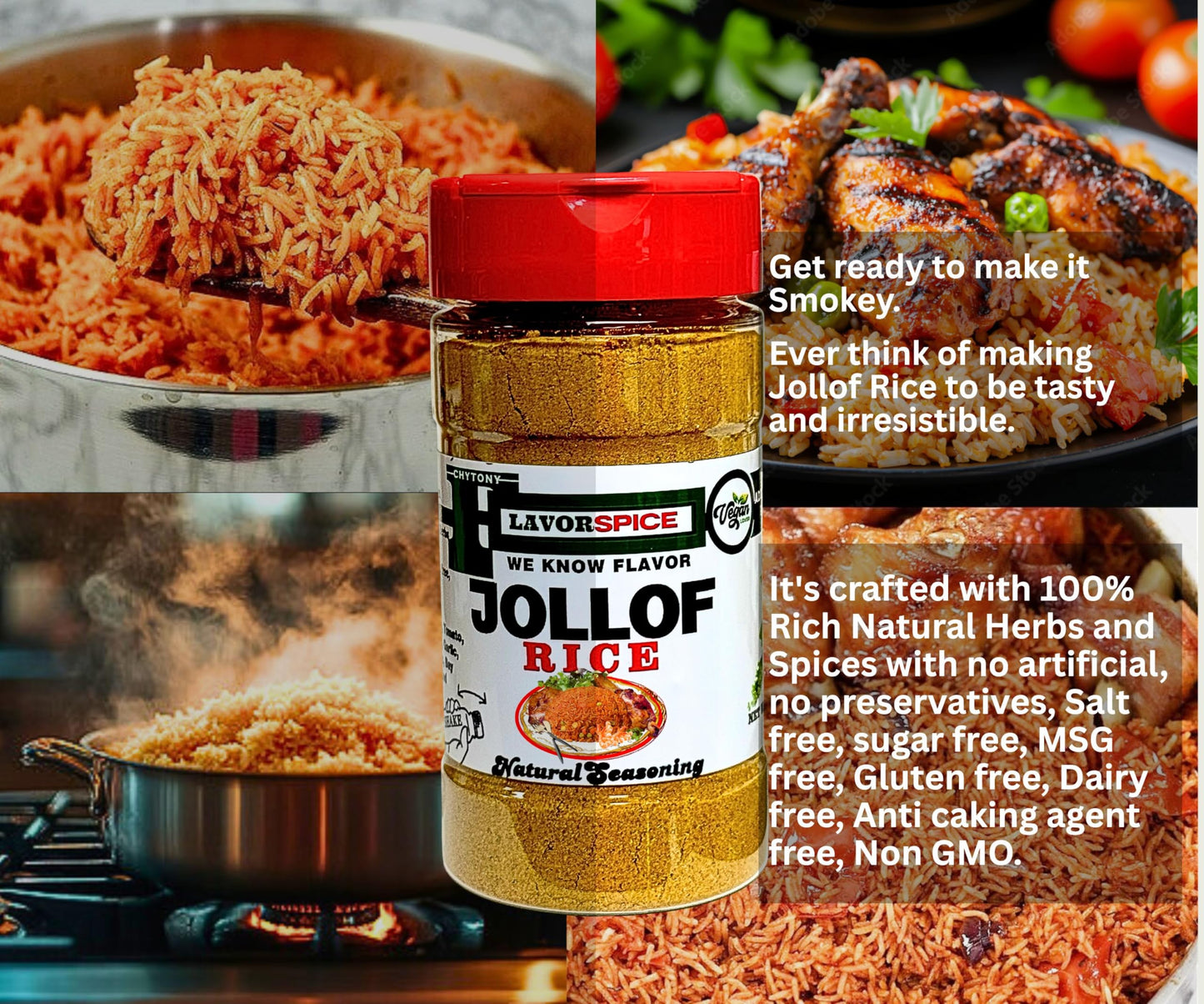 Jollof Rice Seasoning 3.8oz | Crafted with 100% Herbs and Spices With No Additives, No Salt, No Sugar, No MSG, Gluten Free | Great For Keto, Great