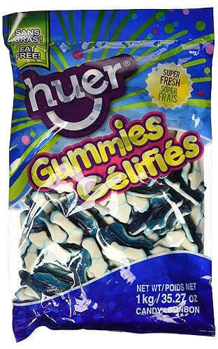 Huer Small Blue Sharks Gummy Candy 1kg/2.2lb Bag {Imported from Canada}