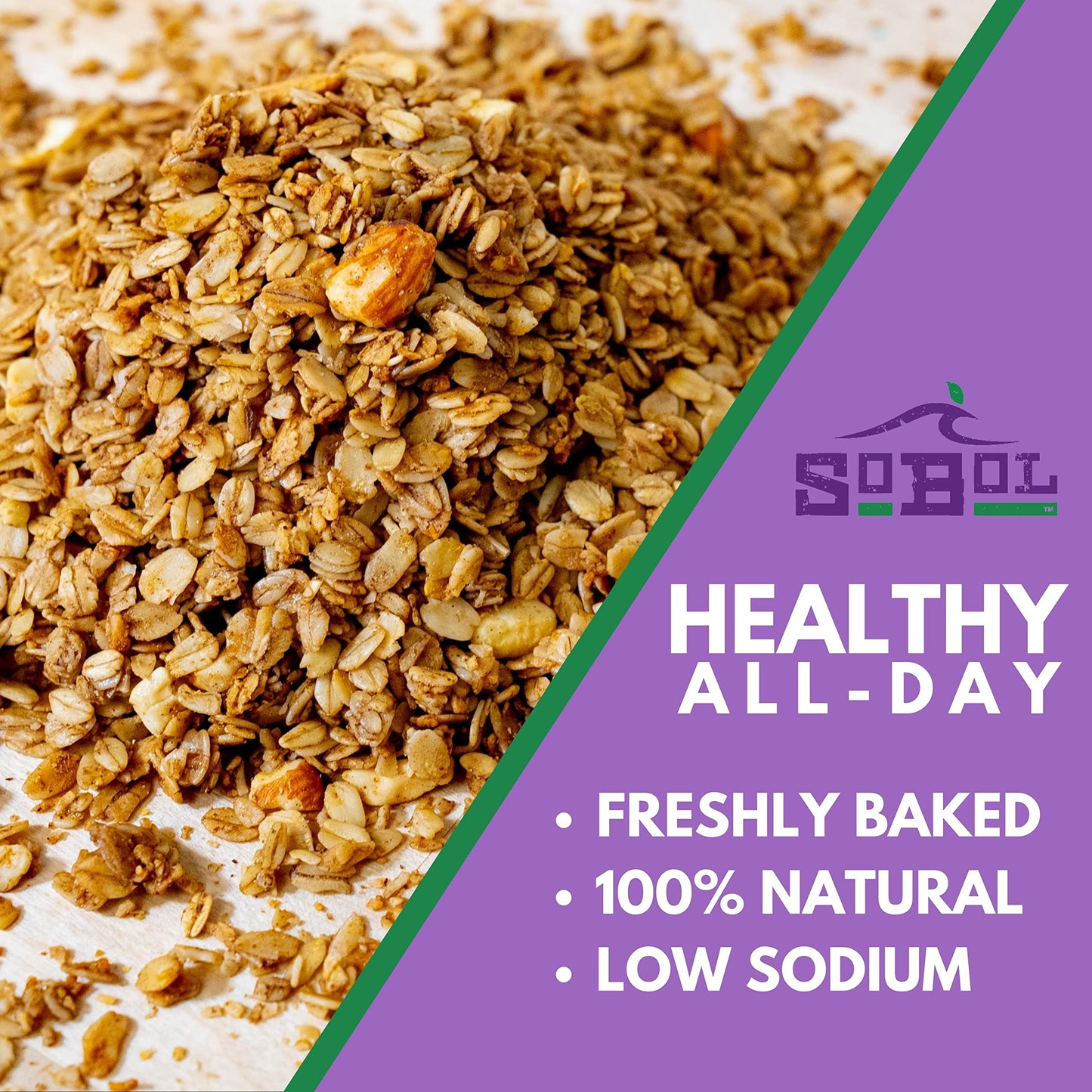 SoBoL Low Calorie Granola For Yogurt 12oz Healthy, Crunchy Snack for Balanced Breaks, Hiking Food, Camping, Backpacking, on the go. Baked Whole Grain