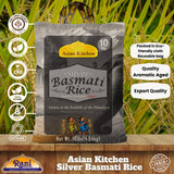 Asian Kitchen Silver White Basmati Rice Extra Long Aged 10lbs (4.54kg) ~ All Natural | Gluten Friendly | Vegan | Indian Origin | Export Quality