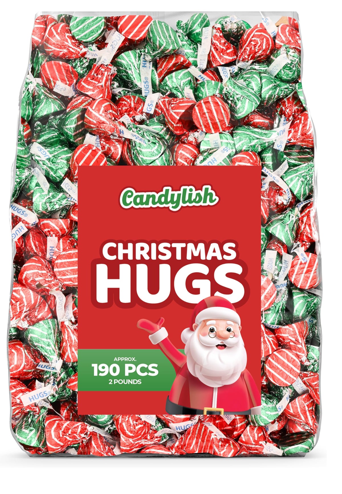 Christmas Hugs Milk Chocolate, 2 LB Bulk Candy Approx. 190 Pcs