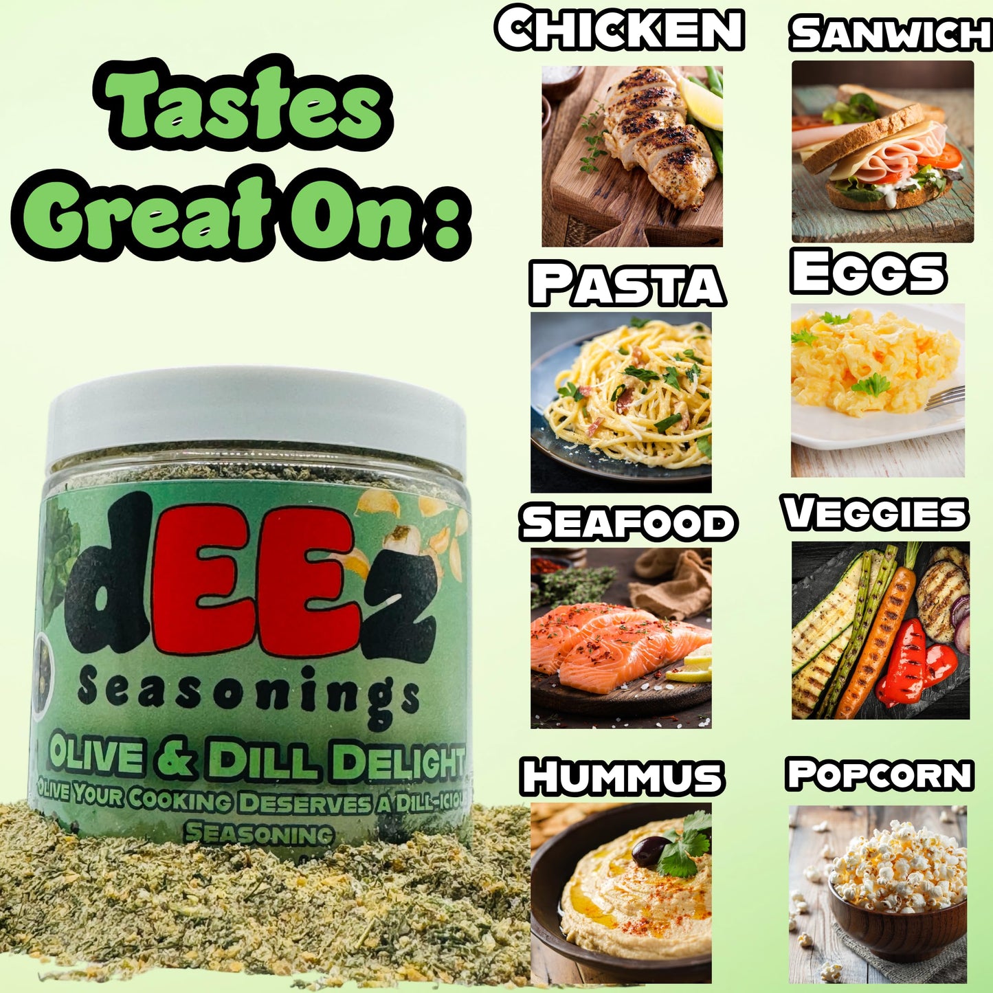 Deez Seasonings Olive and Dill Delight - Perfect for Chicken, Eggs, Sandwiches & Salads, Light & Fresh Blend, Gluten-Free, No Additives
