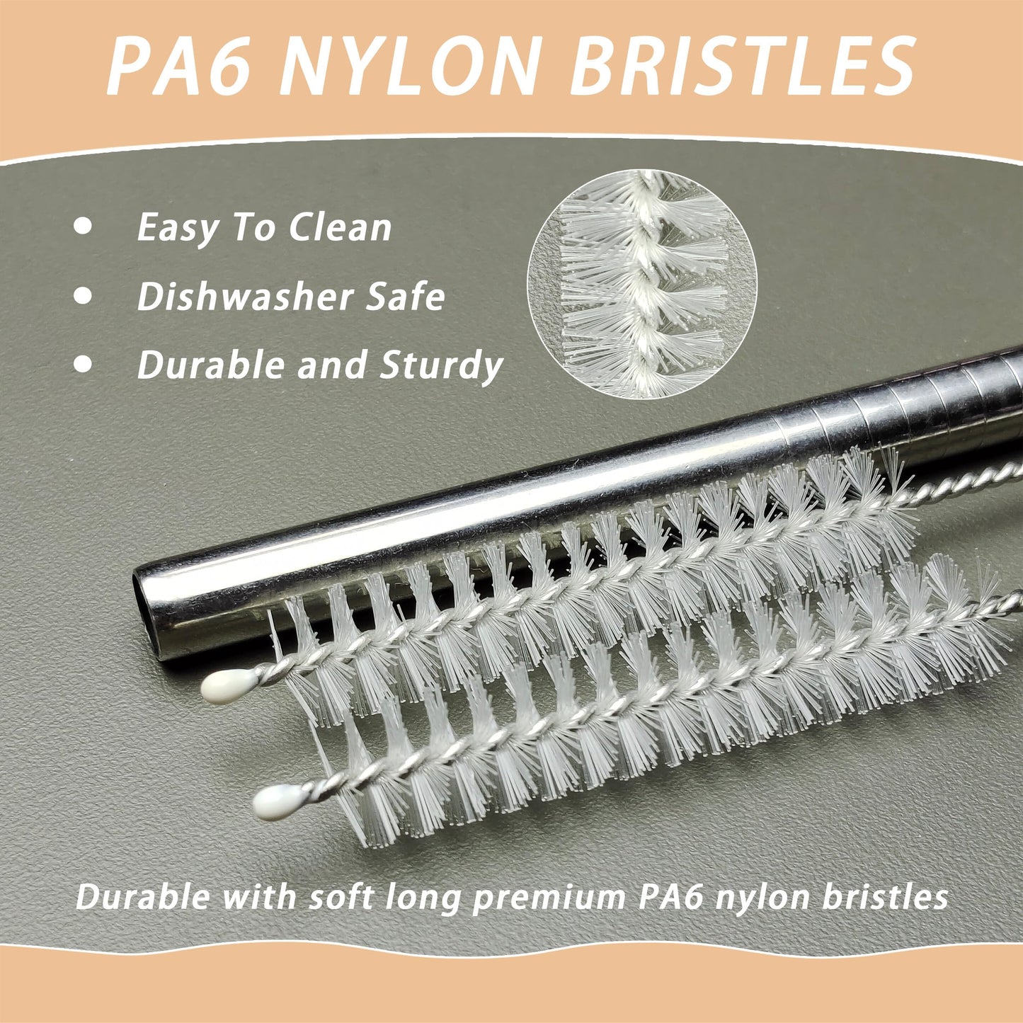 2Pcs Straw Cleaner,Straw Cleaner Brush for Metal/Glass/Silicone Straws,Reusable Straw Brush Cleaner with Nylon Bristles,Stanley Straw Cleaner Brush