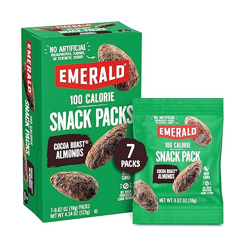 Emerald Nuts Cocoa Roast Almonds 7 Ct (1-Pack), 100-Calorie Individual Packs, Kosher Certified, Non-GMO, Contains No Artificial Preservatives, Flavors
