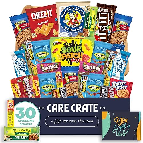 Encouragement Small Snack Box (30 Piece Variety Gift Basket Care Package) Chips, Candy, Peanuts, Popcorn, Cookies, Gummy Snacks, Chocolates & More