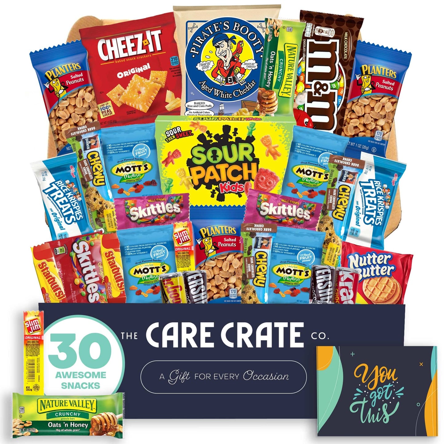 Encouragement Small Snack Box (30 Piece Variety Gift Basket Care Package) Chips, Candy, Peanuts, Popcorn, Cookies, Gummy Snacks, Chocolates & More