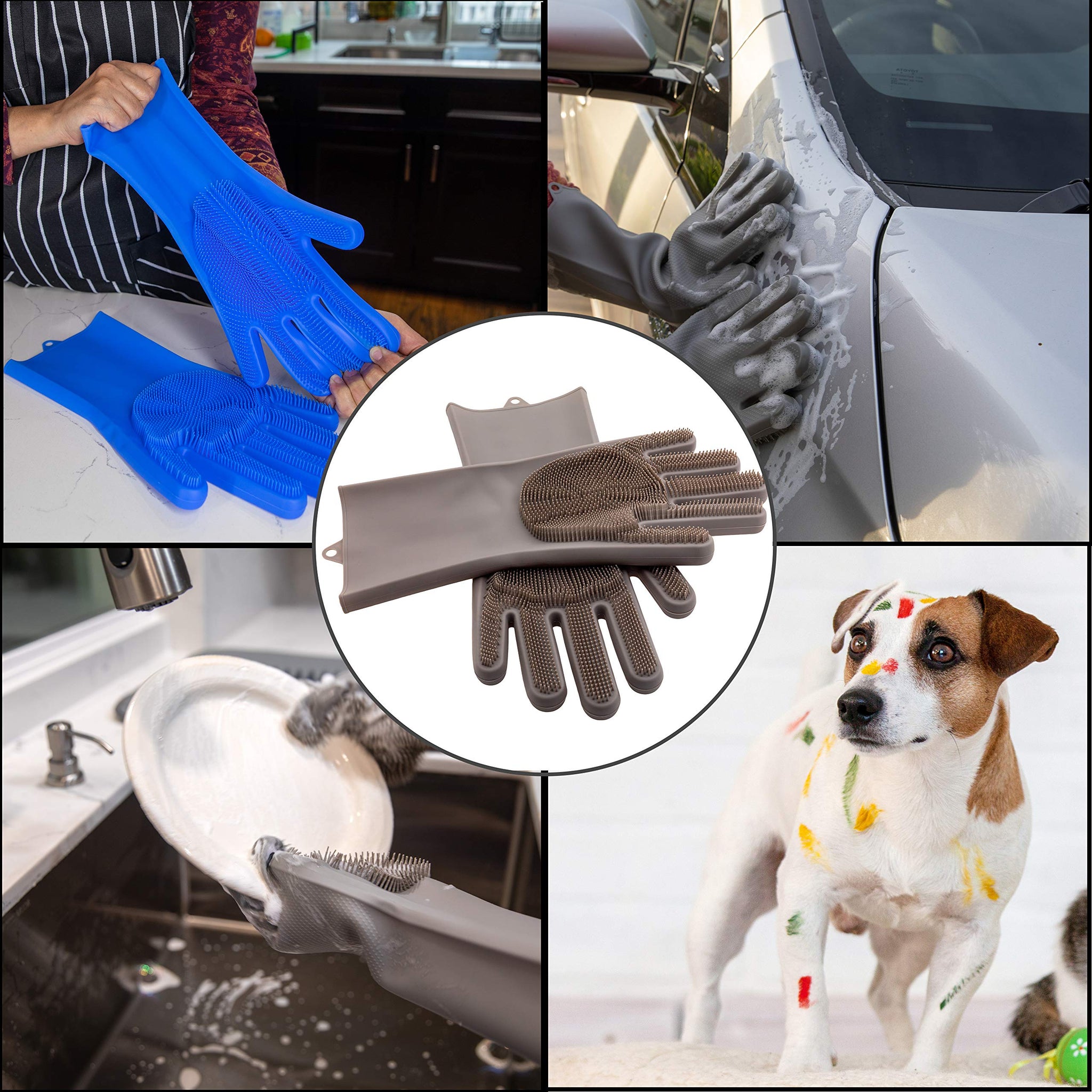 KE WOOW Magic Silicone Pet Brush/Gloves. Silicone reusable cleaning brush, gloves with thick bristles scrubber for hair removal pets, dogs, cats