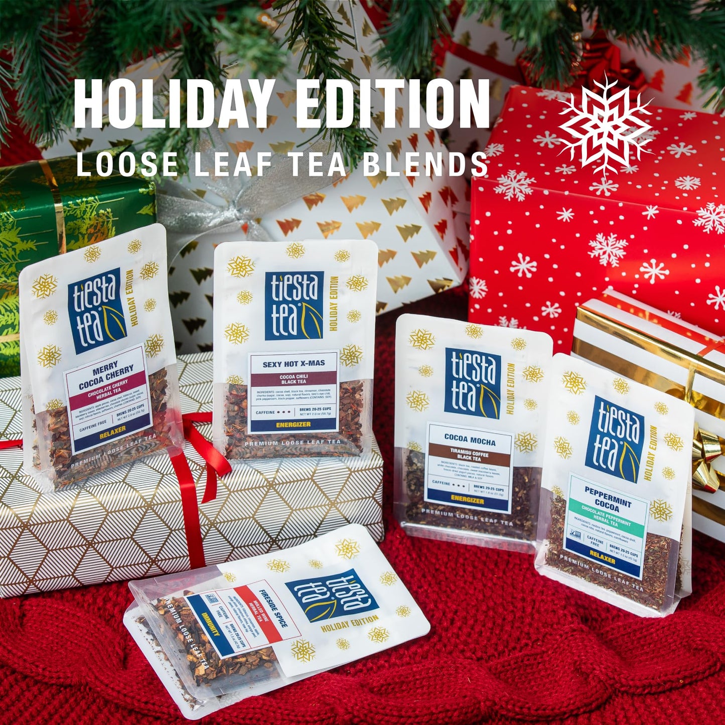 Tiesta Tea - Santa's Bag Tea Gift Set, High to Non-Caffeinated Assorted Blends, 5 Individual Resealable Pouches for Hot & Iced Brews Variety Pack