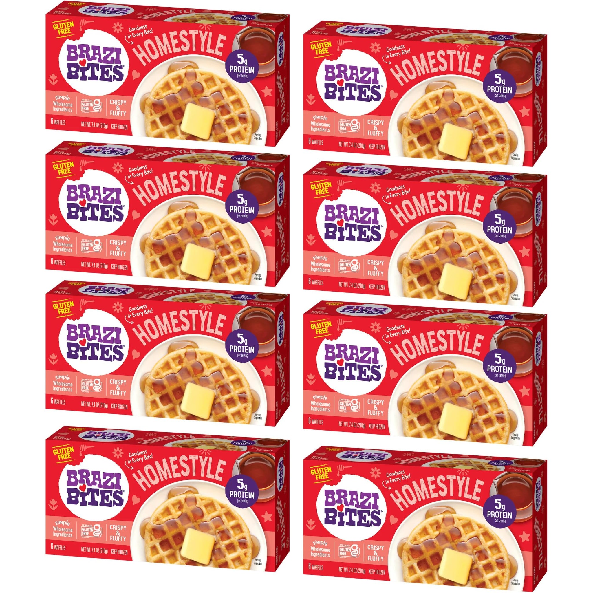 Brazi Bites Gluten-Free Homestyle Waffles | Six Count Cartons (8-pack)