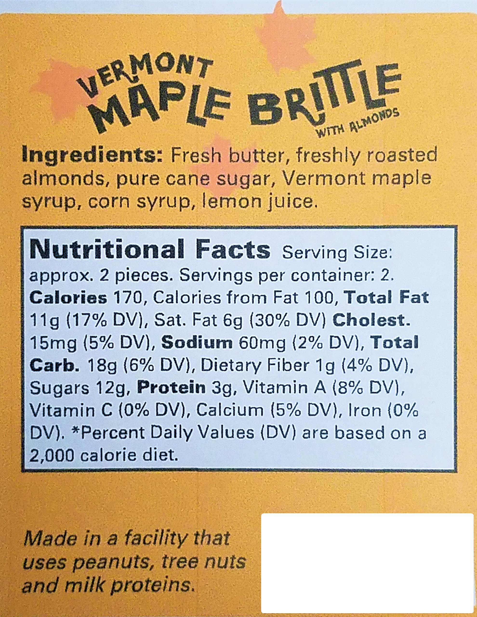 Vermont Maple Brittle with Almonds 8oz Gift Box Gourmet Handcrafted Small Batch Nut Brittle Made with Pure Vermont Maple Syrup and Creamy Butter