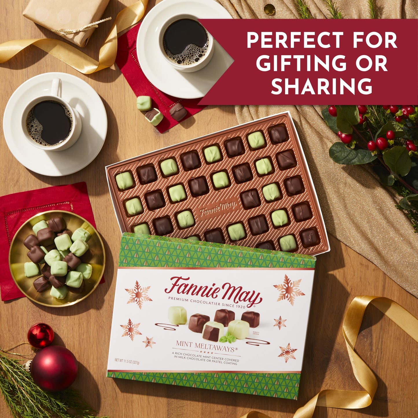 Fannie May Mint Meltaway, Mint Chocolate Candy with Milk Chocolate Pastel Coating, Holiday Chocolate Gift Box, 11.5 oz