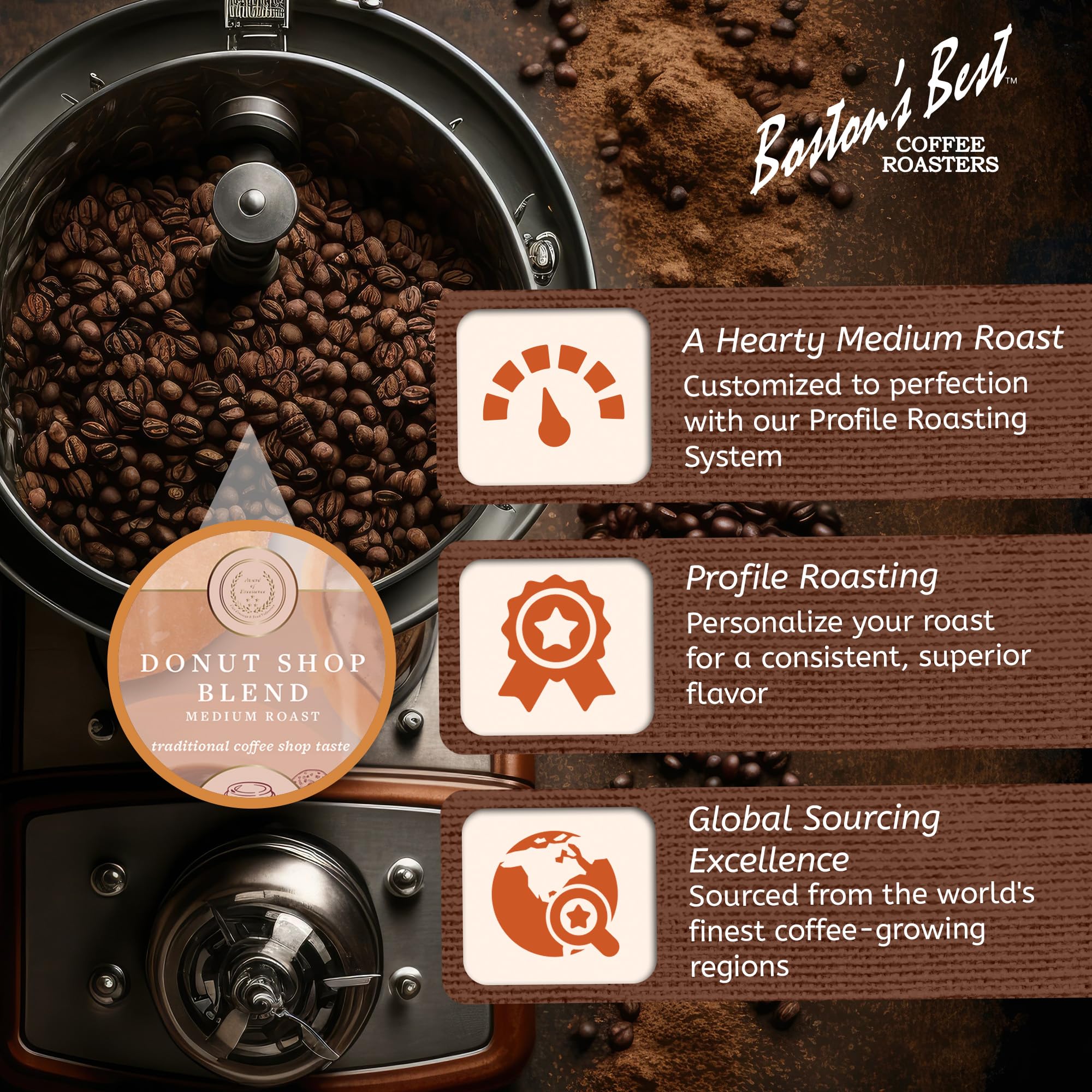 Boston’s Best Coffee - Donut Shop Gourmet Hearty Medium Roast, Premium Ground Coffee, 11 oz. / 311 g Coffee Bag