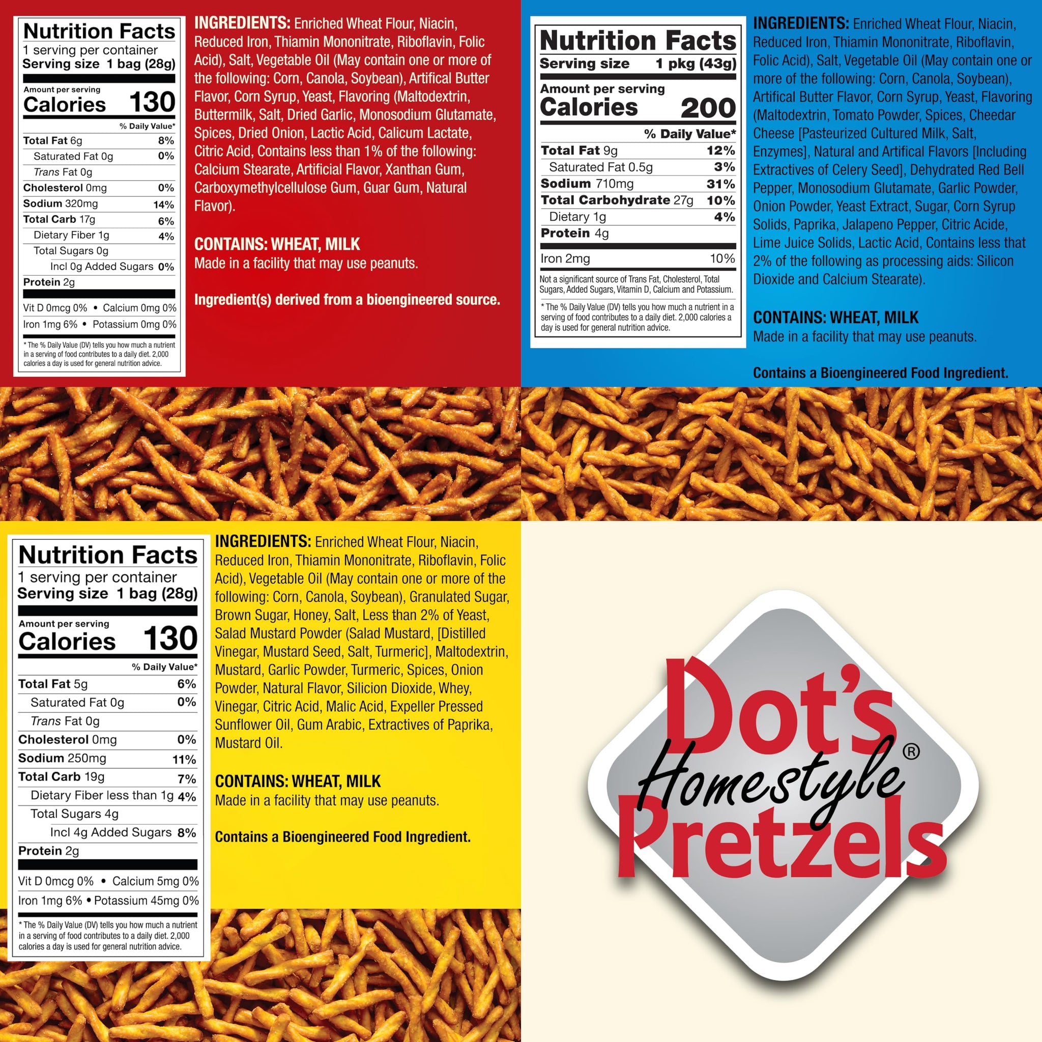 Dot's Pretzels Variety Pack, Original, Honey Mustard, and Cinnamon Sugar Pretzel Twist Snack, 1oz Individually Sized Bags (20 Count)