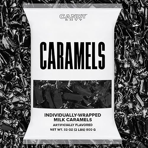 Candy Envy - Individually Wrapped Caramels - Black Wrapper - 2 Pound Bulk Black Candy