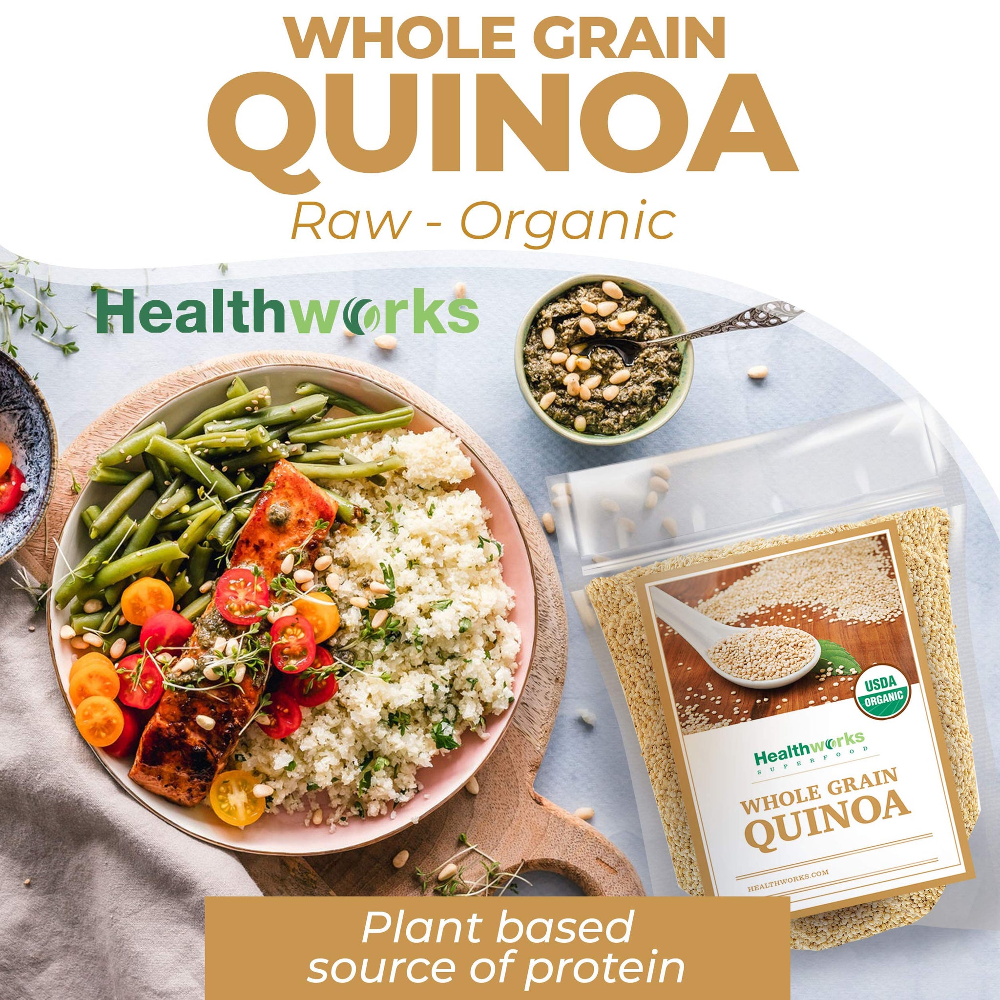 Healthworks Superfoods Organic Quinoa White Whole Grain Raw - 80 Oz / 5 Lbs - Protein, Fiber & Iron - Peruvian Origin - Rice & Pasta Substitute