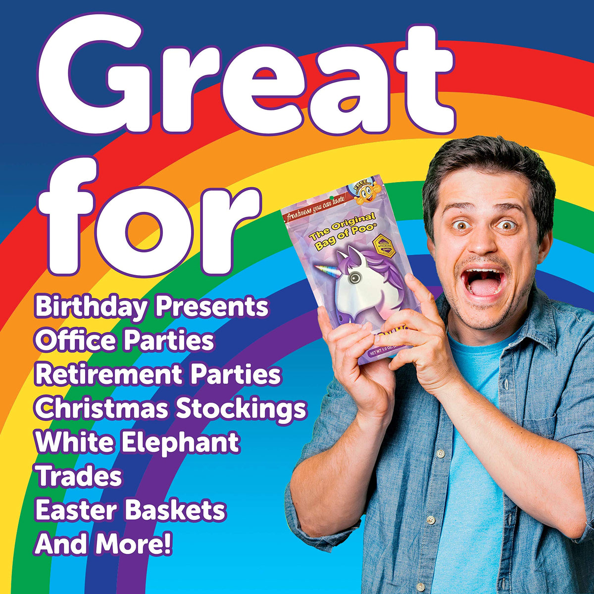 The Original Bag of Poo®, Unicorn Poo (Grape Flavor Cotton Candy) Novelty Poop Gag Gift. Free sticker inside.