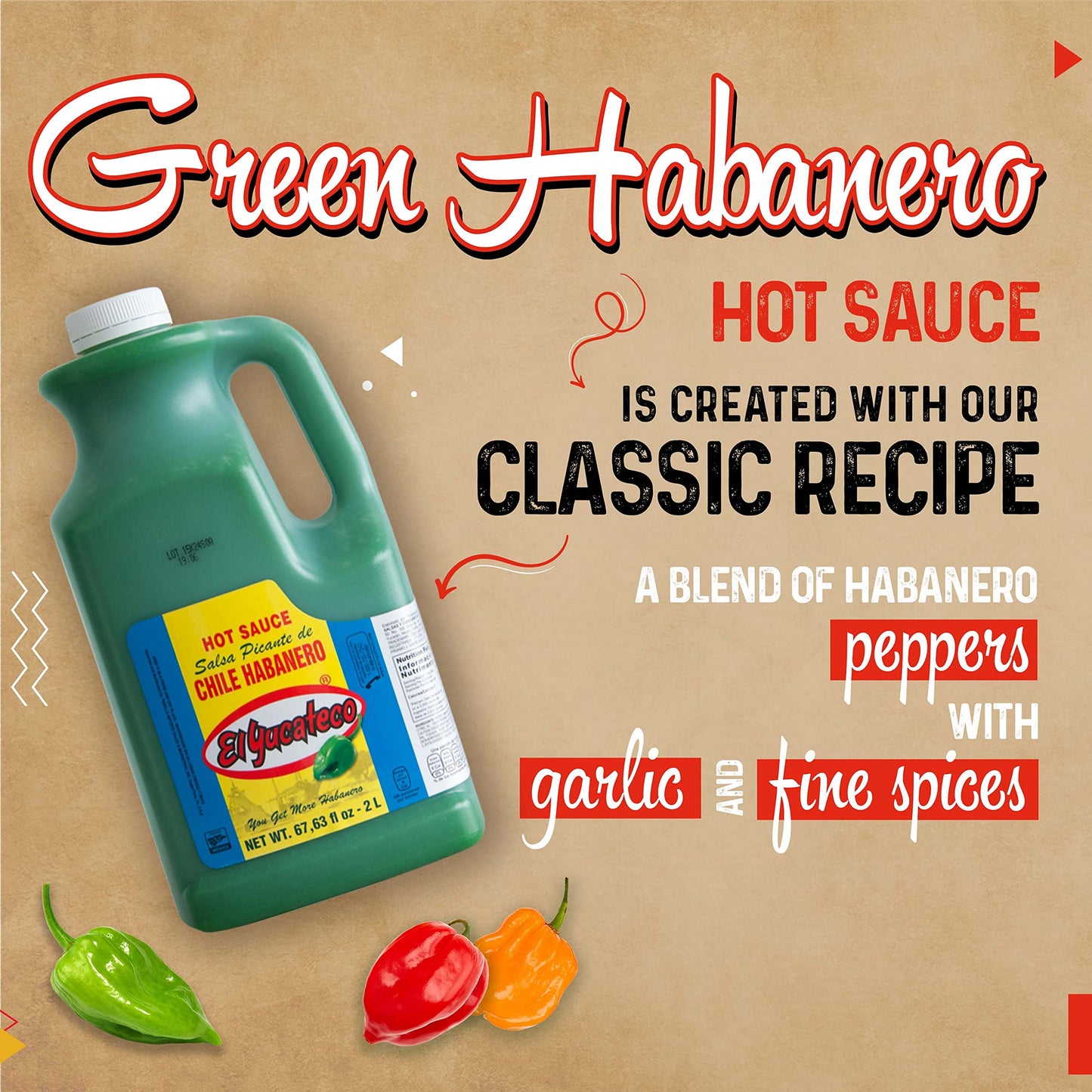 EL YUCATECO Green Habanero Hot Sauce 68 oz (Half Gallon) - Authentic Mexican Hot Sauce for Bold Flavor | Restaurant Size, Premium Habanero Pepper