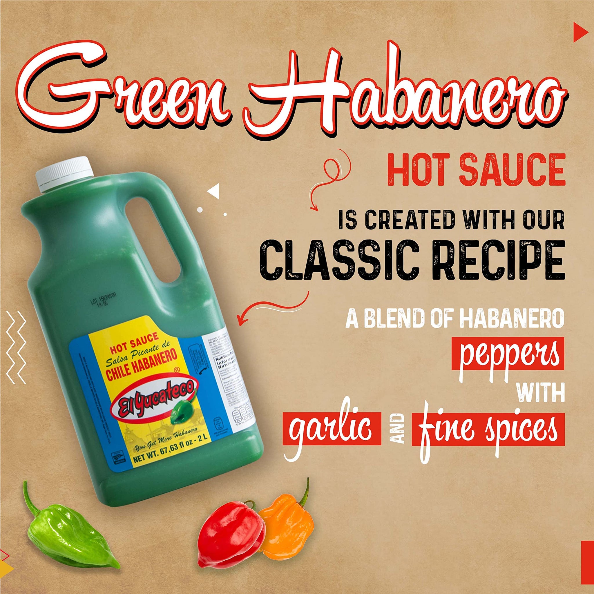 EL YUCATECO Green Habanero Hot Sauce 68 oz (Half Gallon) - Authentic Mexican Hot Sauce for Bold Flavor | Restaurant Size, Premium Habanero Pepper