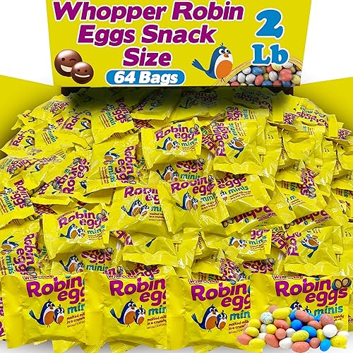 Woppers Robin Eggs Candy, Bulk 64 Count Snack Size Individually Wrapped Whoopers Milk Chocolate Malted Balls with Pastel Candy Shells, for Goodie Bags