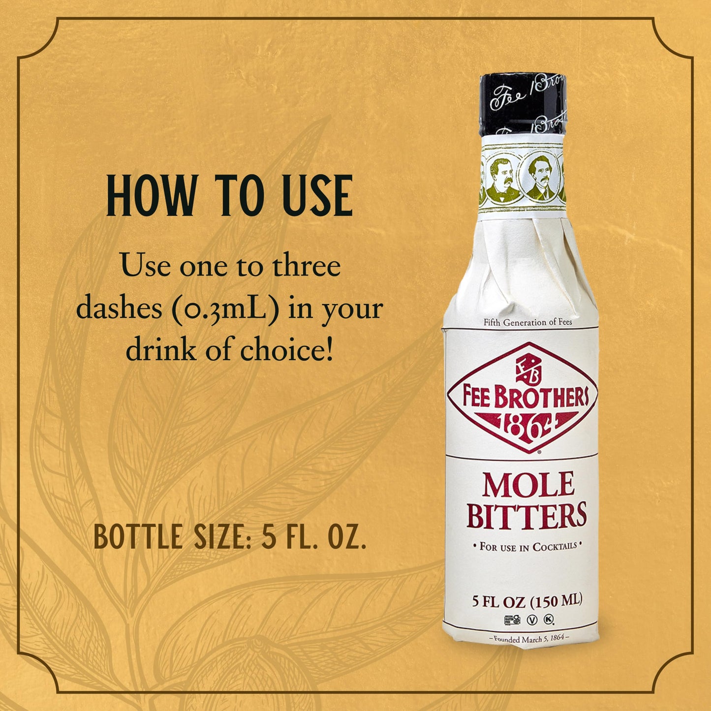 Fee Brothers Mole Cocktail Bitters - Aromatic Cocktail Mixer & Concentrated Flavoring, Gluten Free, Vegan-Friendly, 5 fl oz