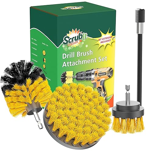 SCRUBIT Drill Brush Attachment Set - Power Scrubber Tile and Grout Tool - Use for Kitchen, Shower, Bathtub and Floor Surface - All Purpose Household