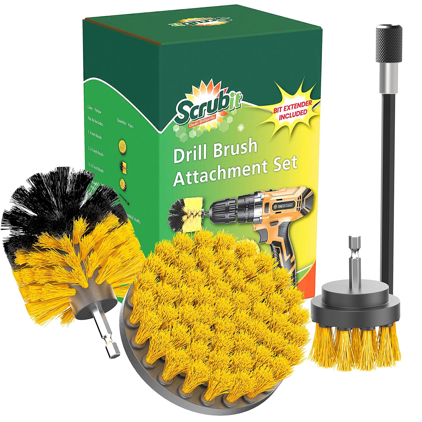 SCRUBIT Drill Brush Attachment Set - Power Scrubber Tile and Grout Tool - Use for Kitchen, Shower, Bathtub and Floor Surface - All Purpose Household