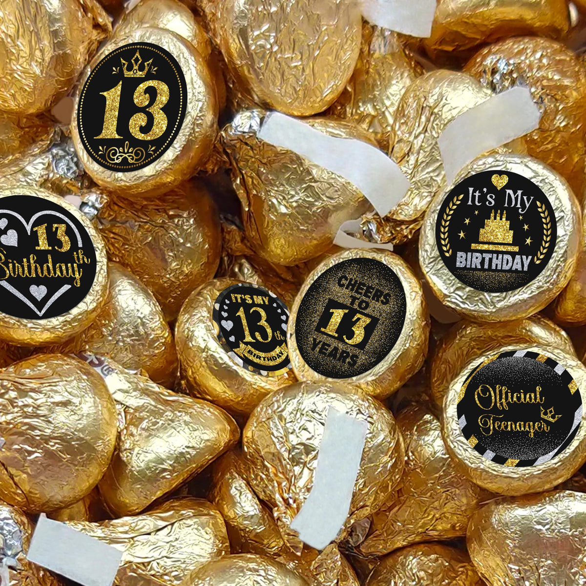 13 Years Old Round Candy Sticker - 13th Birthday Party Decor-Black Gold - Round Candy Sticker Party Favors - Labels Fit Chocolate Candy.5 Sheet of 150
