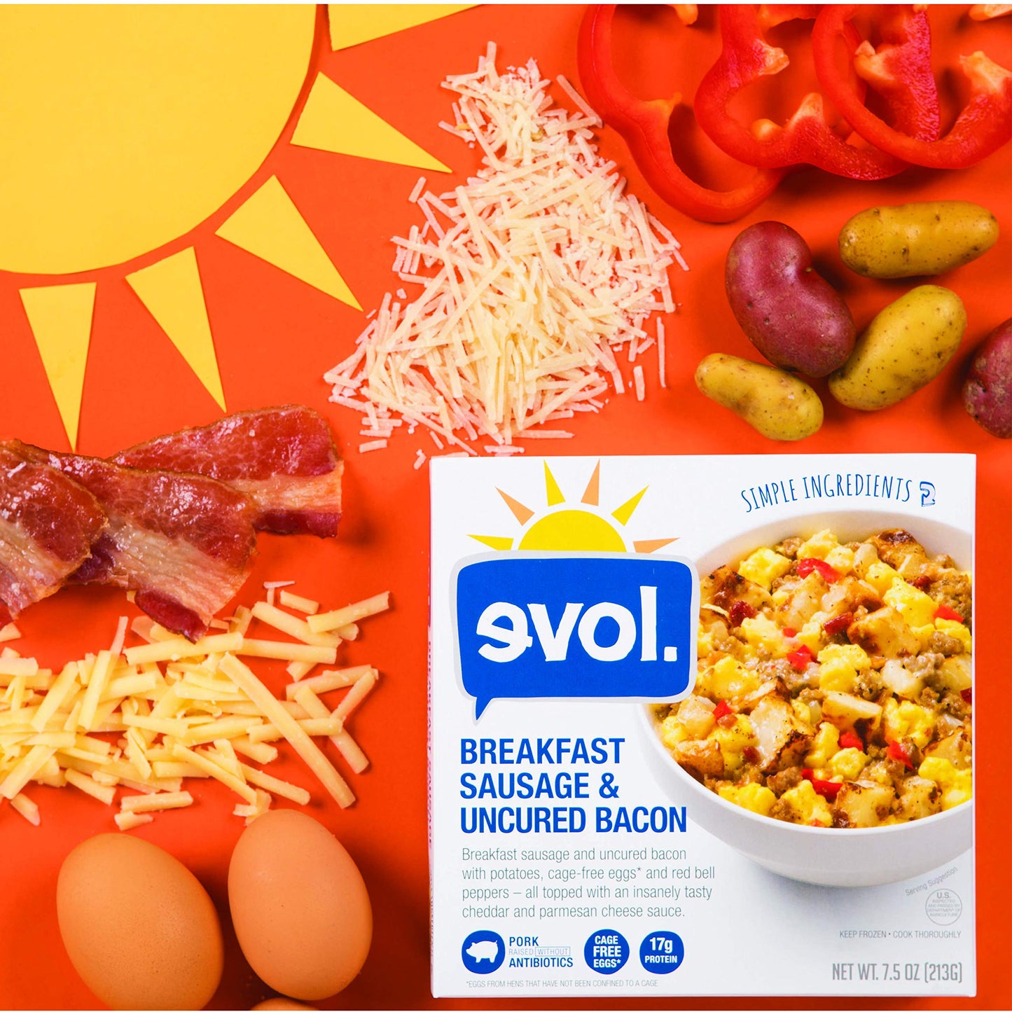 Evol Breakfast Sausage & Uncured Bacon, Single Serve Frozen Meal, Low Carb Lifestyle, 7.5 oz