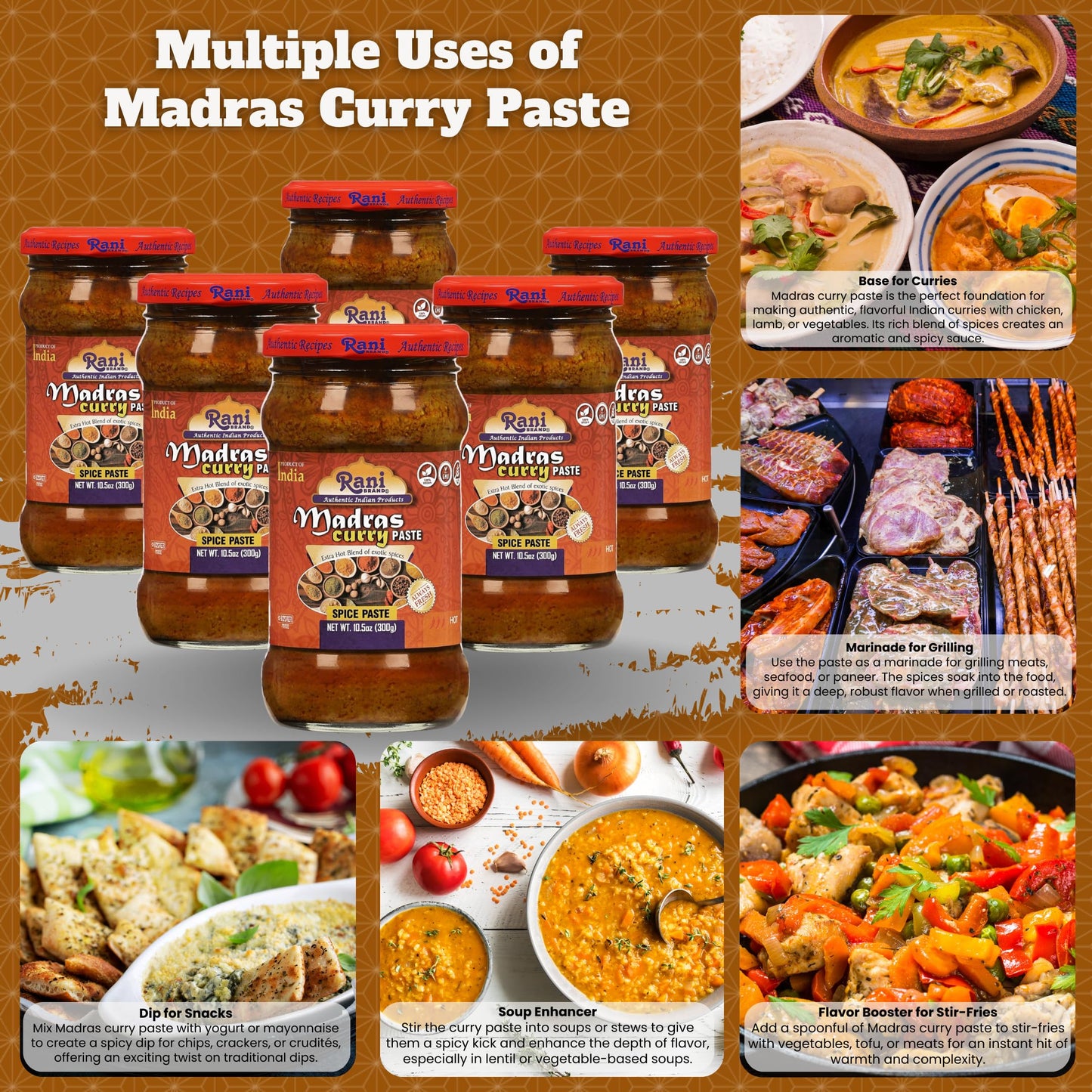 Rani Madras Curry Cooking Spice Paste 10.5oz (300g) Glass Jar, Pack of 5+1 FREE ~ No Colors | All Natural | NON-GMO | Vegan | Gluten Free | Indian