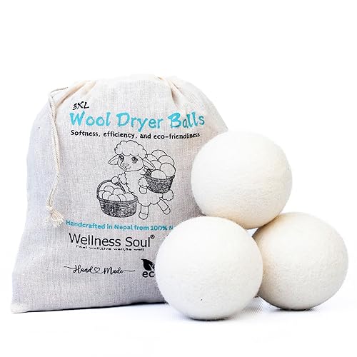 Wool Dryer Balls (Pack of 3) - Natural Fabric Softener, Reusable, Reduces Wrinkles, Saves Drying Time - Superior to Plastic Balls and Liquid