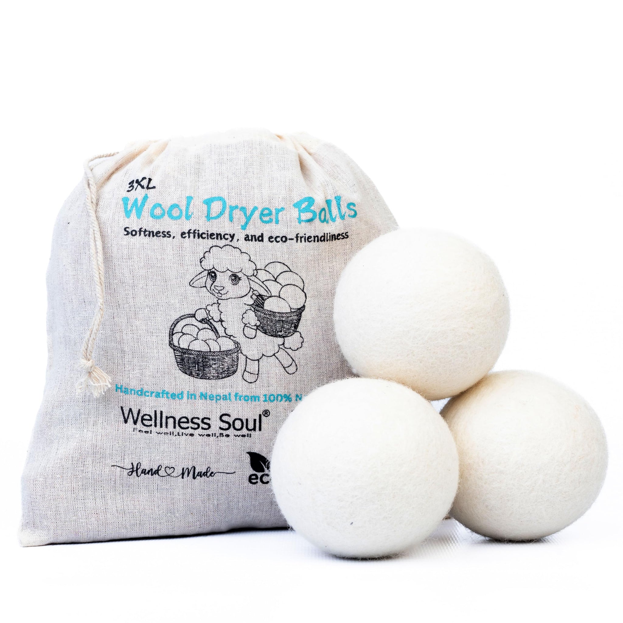 Wool Dryer Balls (Pack of 3) - Natural Fabric Softener, Reusable, Reduces Wrinkles, Saves Drying Time - Superior to Plastic Balls and Liquid