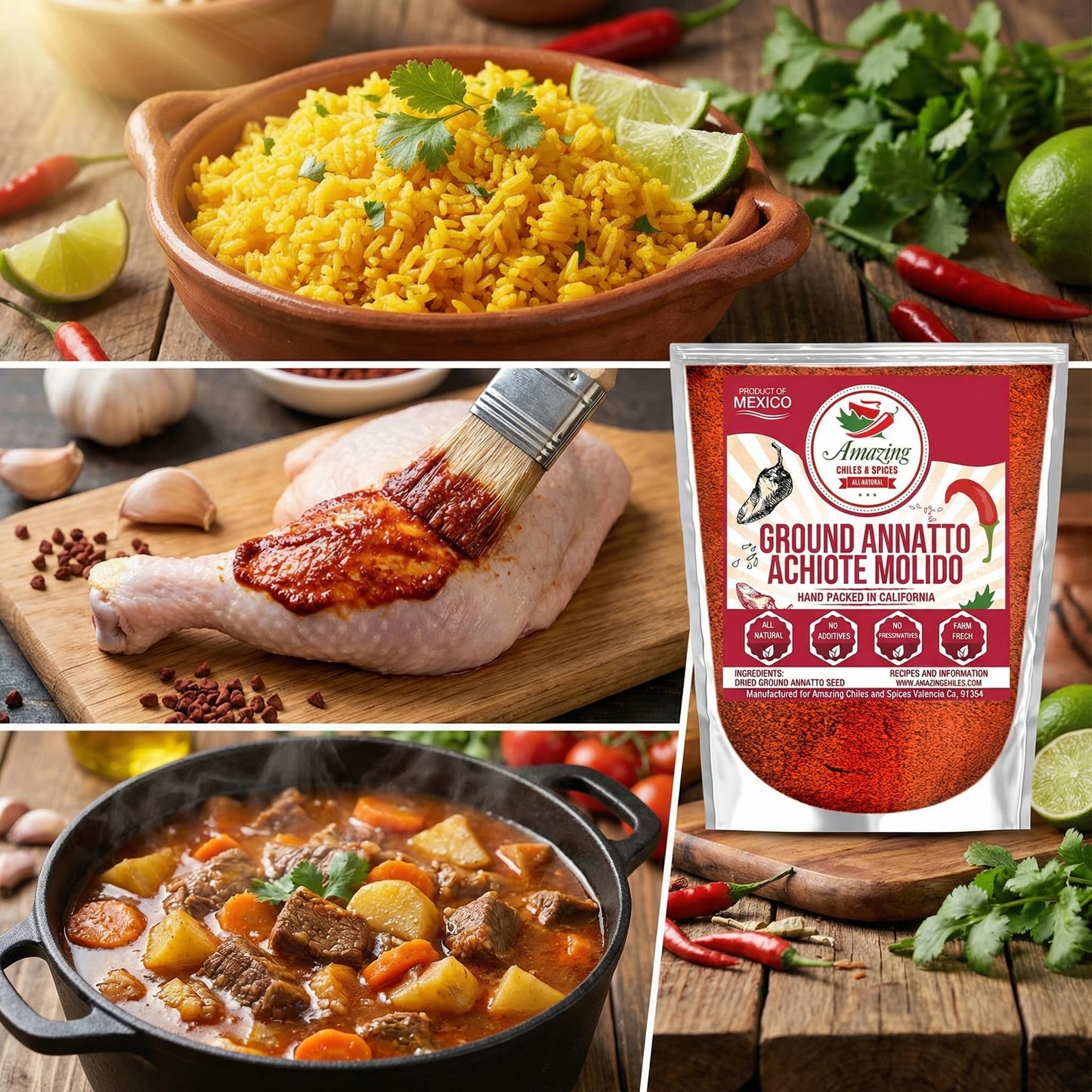 Achiote Powder - Ground Annatto Seeds 16oz (1LB) Great for Adding Color and Mild Flavor in Soup, Stews, Meats and Mexican Recipes