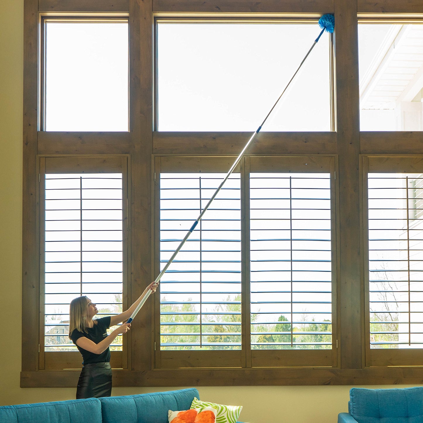 Cobweb Duster, Extendable Reach 20 feet, Ceiling Fan Duster | 3-Stage Aluminum Telescoping Pole | Medium Stiff Bristles | Long Handle Webster Duster