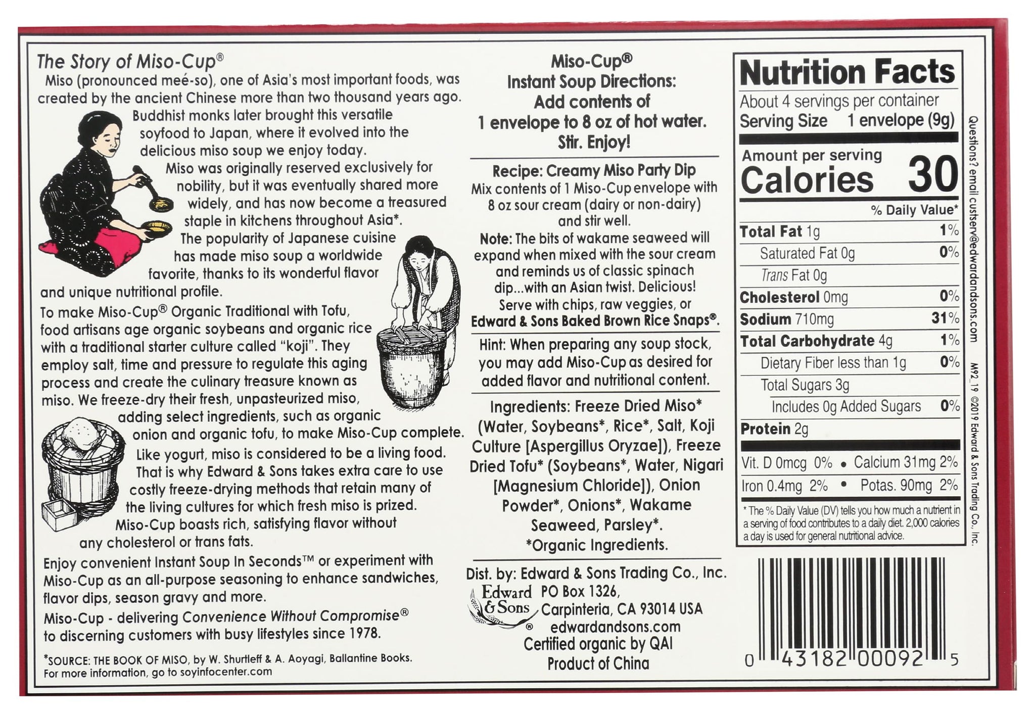 Edward & Sons Organic Traditional Soup with Tofu Miso Cup Instant Soup, 1.3 oz