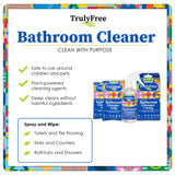 Truly Free All Natural Non-Toxic Bathroom Cleaner Spray Kit, Organic Bath & Tile Cleaning Solution for Toilet, Sink, Tub & Shower, 16 oz Reusable
